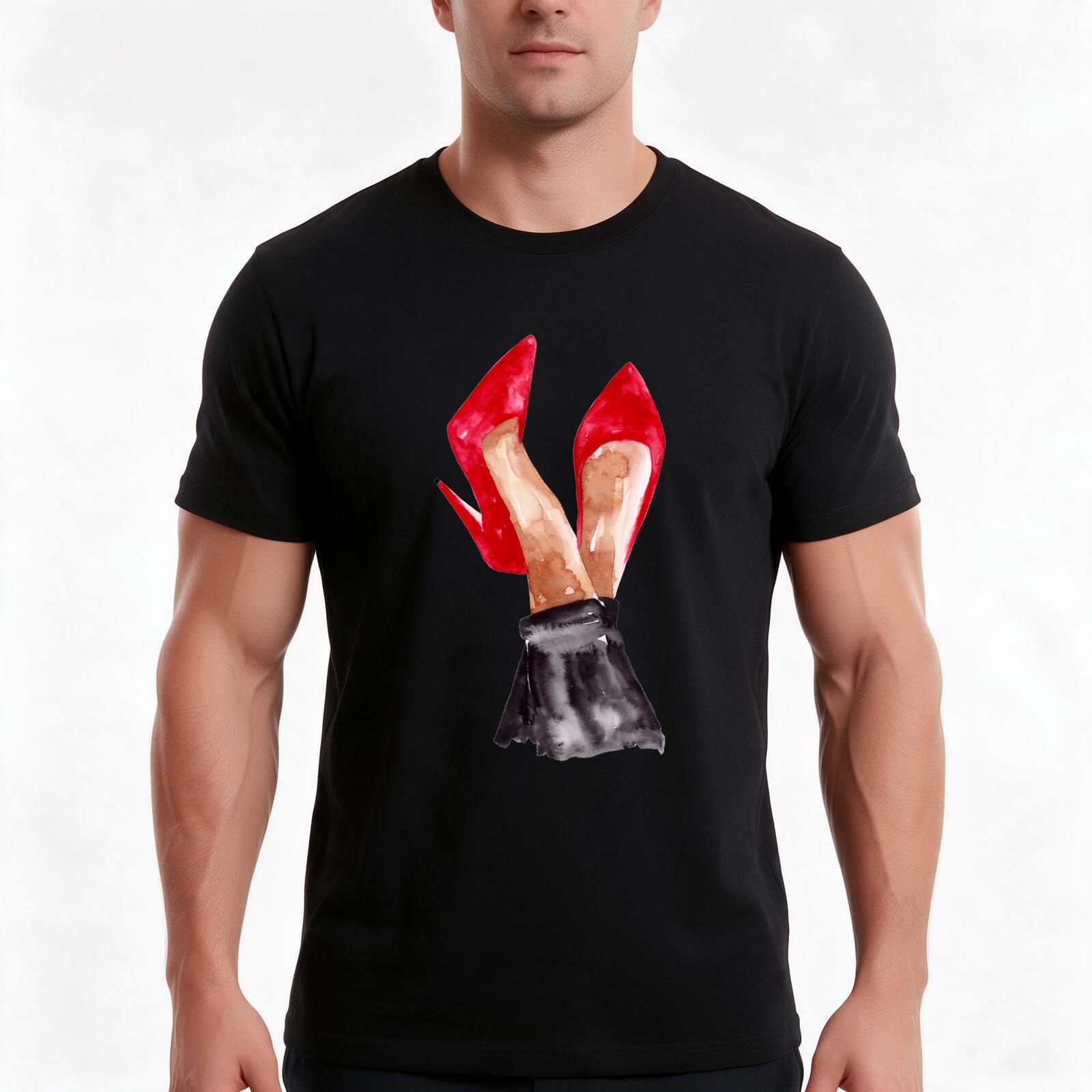 Men Shoes Illustration - Kaos dengan Ilustrasi Cat Air Sepatu
