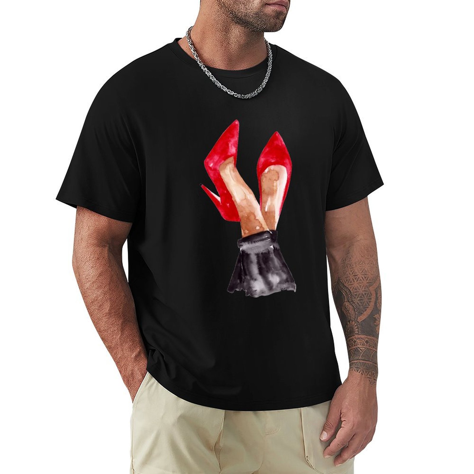 Men Shoes Illustration - Kaos dengan Ilustrasi Cat Air Sepatu