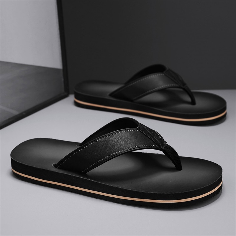 Flip Flop Beach Men - Sandal Jepit Kulit Imitasi Vintage Pria,