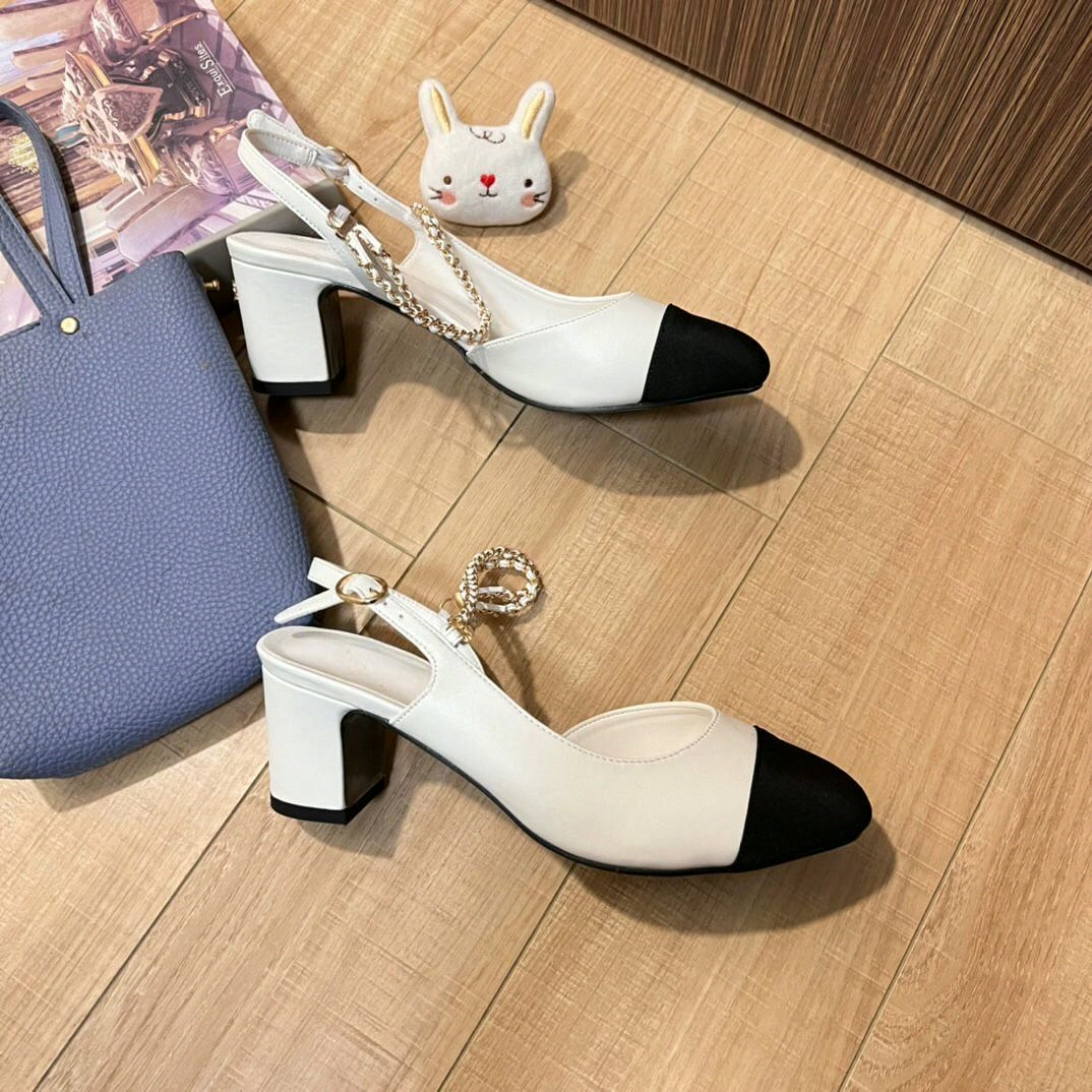 Dress Shoe Pointed - Sepatu Slingback Wanita Dua Warna Hitam